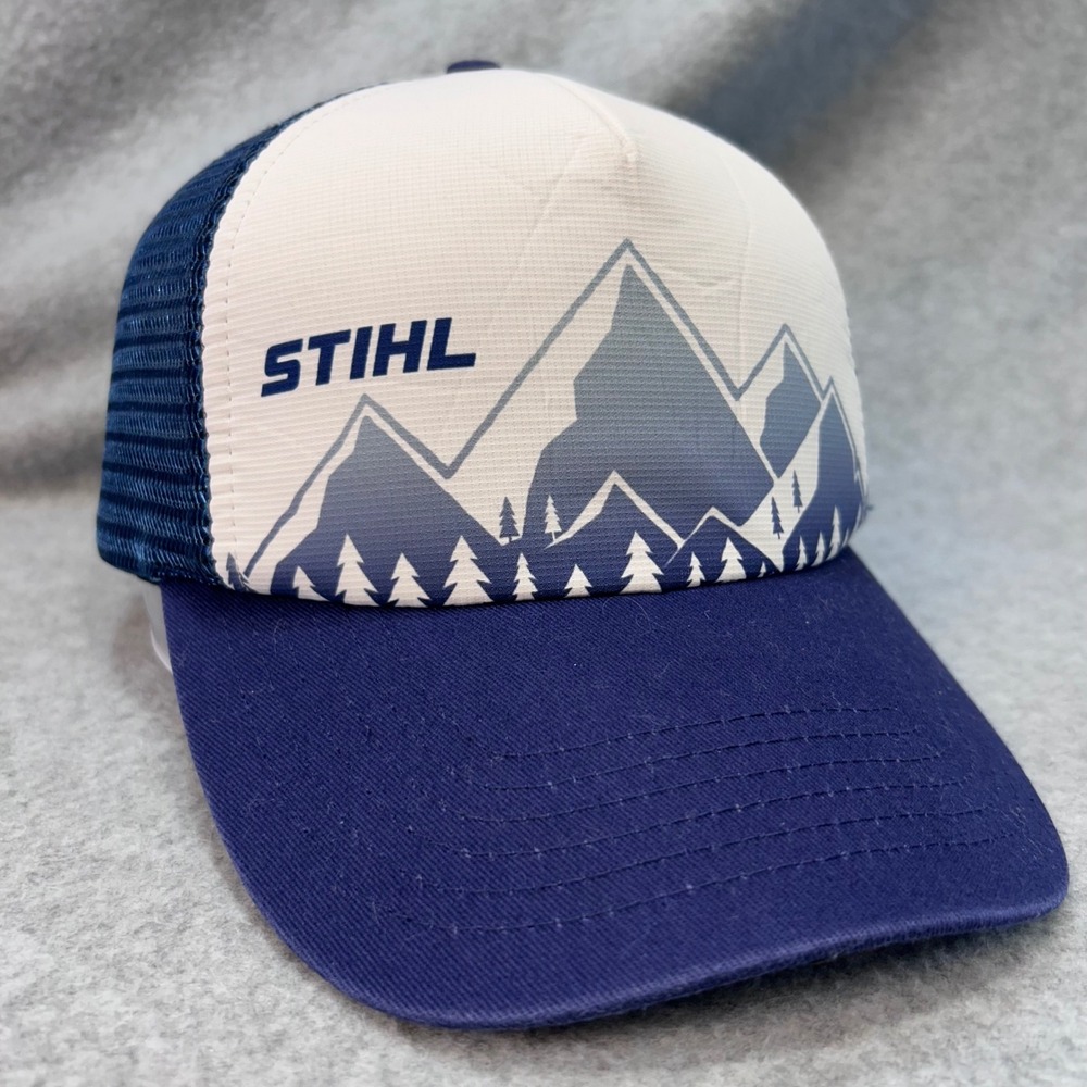Mountain Forest Graphic Mens Blue STIHL Trucker Hat Snapback Mesh Cap OSFA